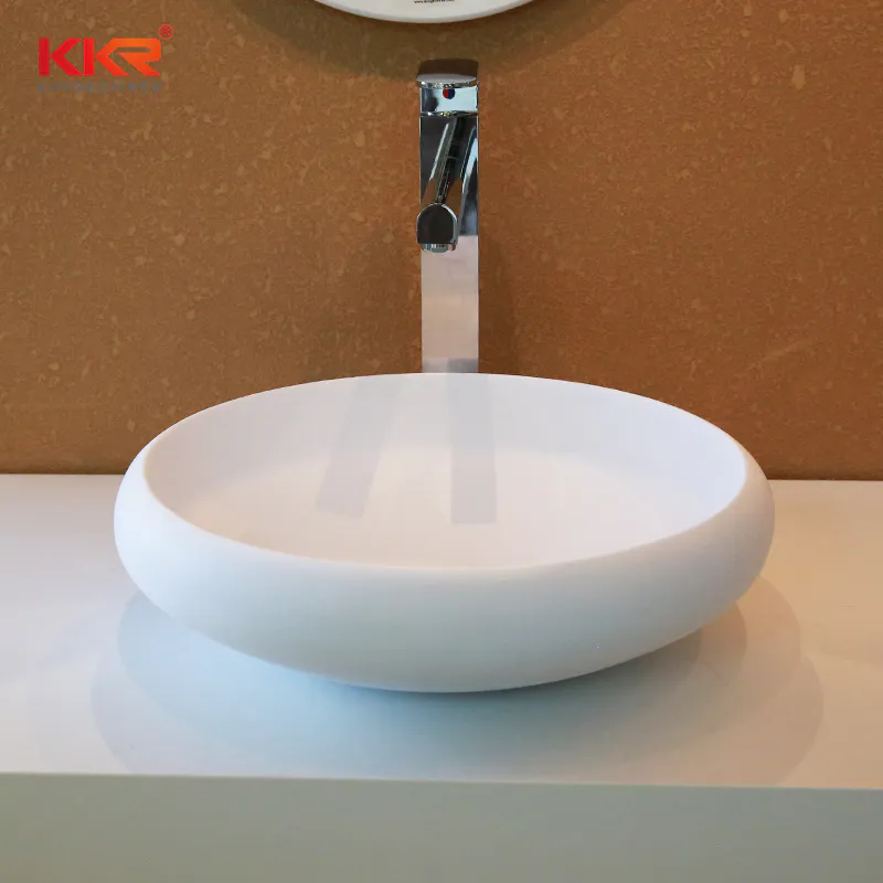 New Design Round Shape Acrylic Solid Surface Above Counter Wash Basin KKR-1153
