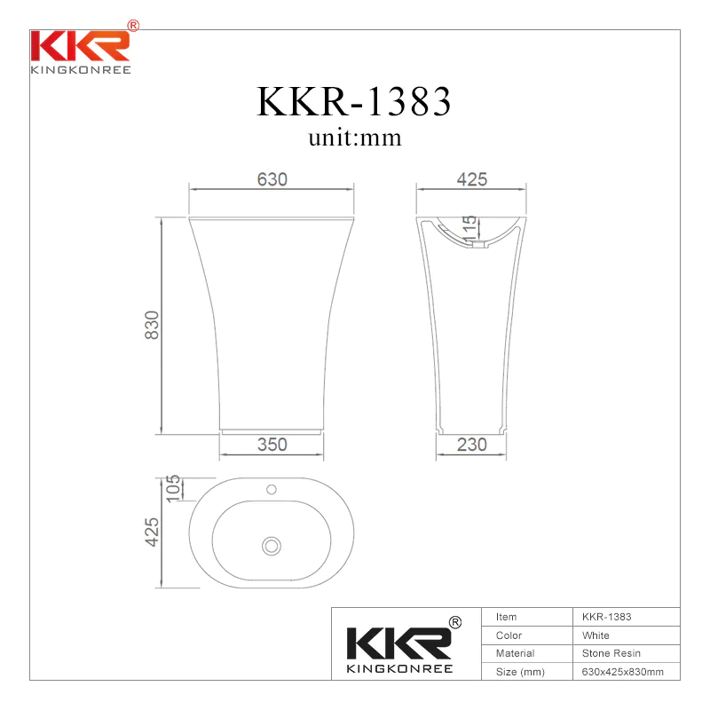 Gel Coat Acrylic Stone Solid Surface Freestanding Wash Basin KKR-1383