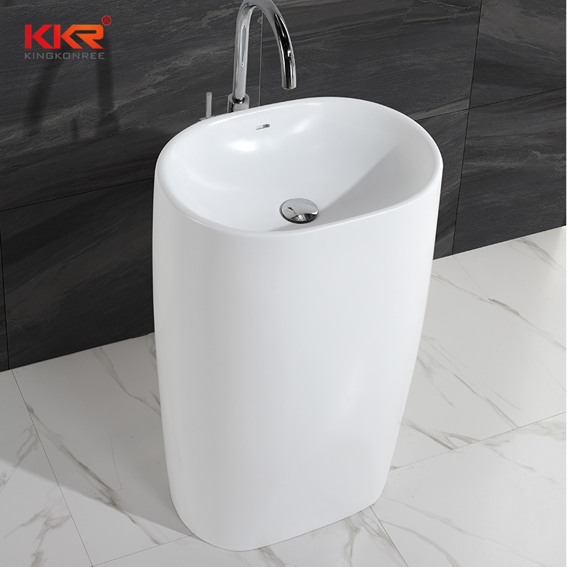 High-en Italian Design White Marble Acrylic Solid Surface Freestanding Basin KKR-1385