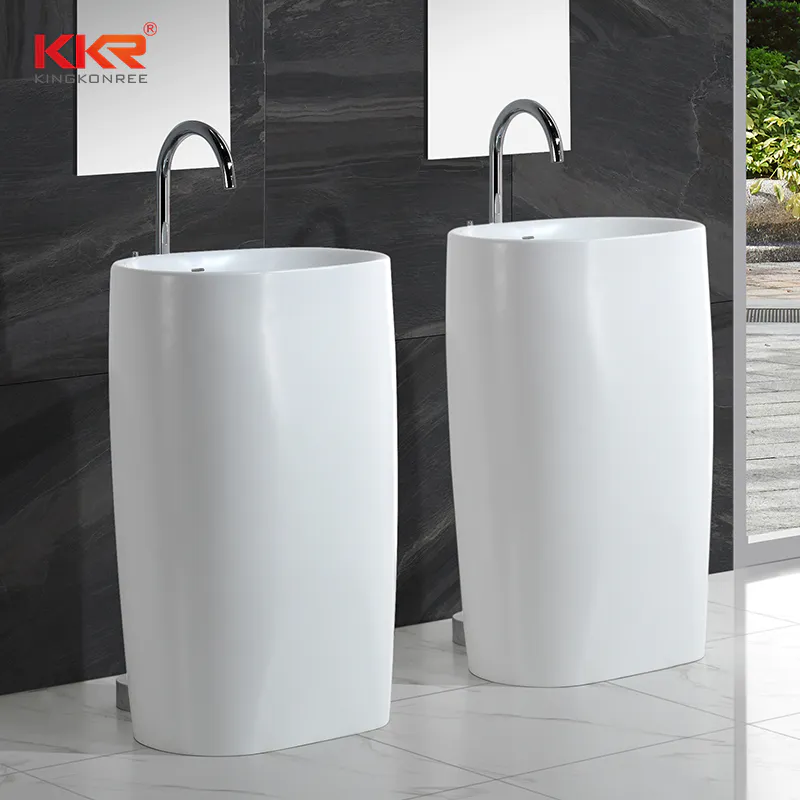 High-en Italian Design White Marble Acrylic Solid Surface Freestanding Basin KKR-1385