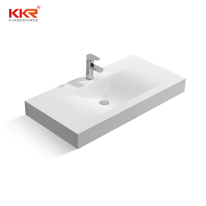 1000mm Length White Marble Artificial Stone Solid Surface Wall Hung Basin KKR-1376