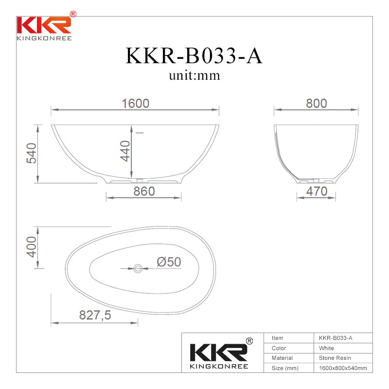 Modern Oval Shaped Solid Surface Resin Stone Freestanding Bathtub  KKR-B033