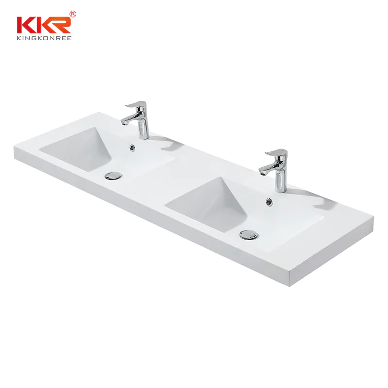 High Quality Double Sinks Rectangle Acrylic Solid Surface Cabinet Basin  KKR-1356