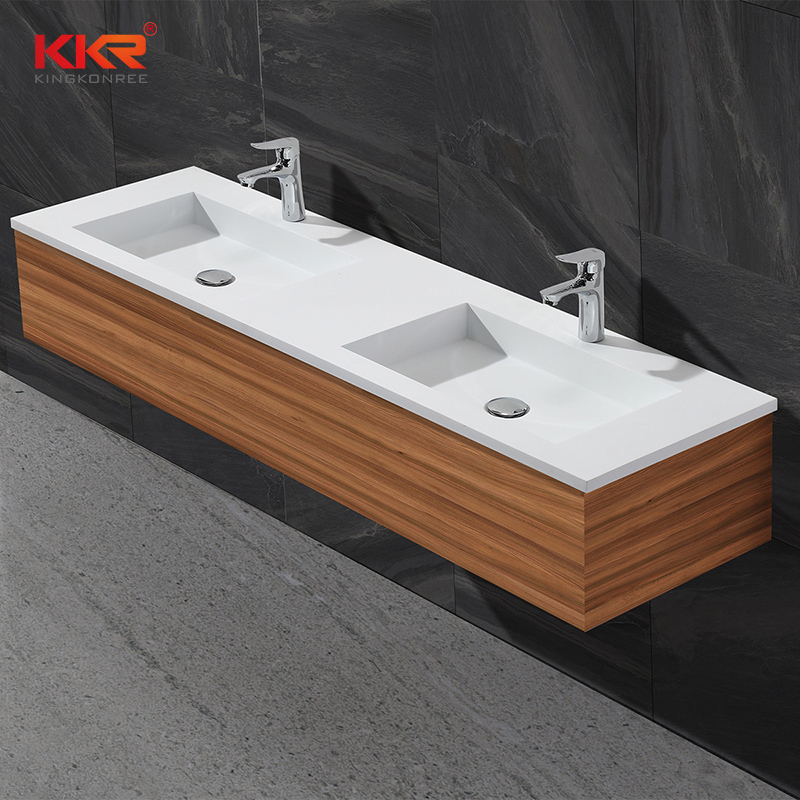 Double Sinks Rectangle Acrylic Solid Surface Cabinet Basin