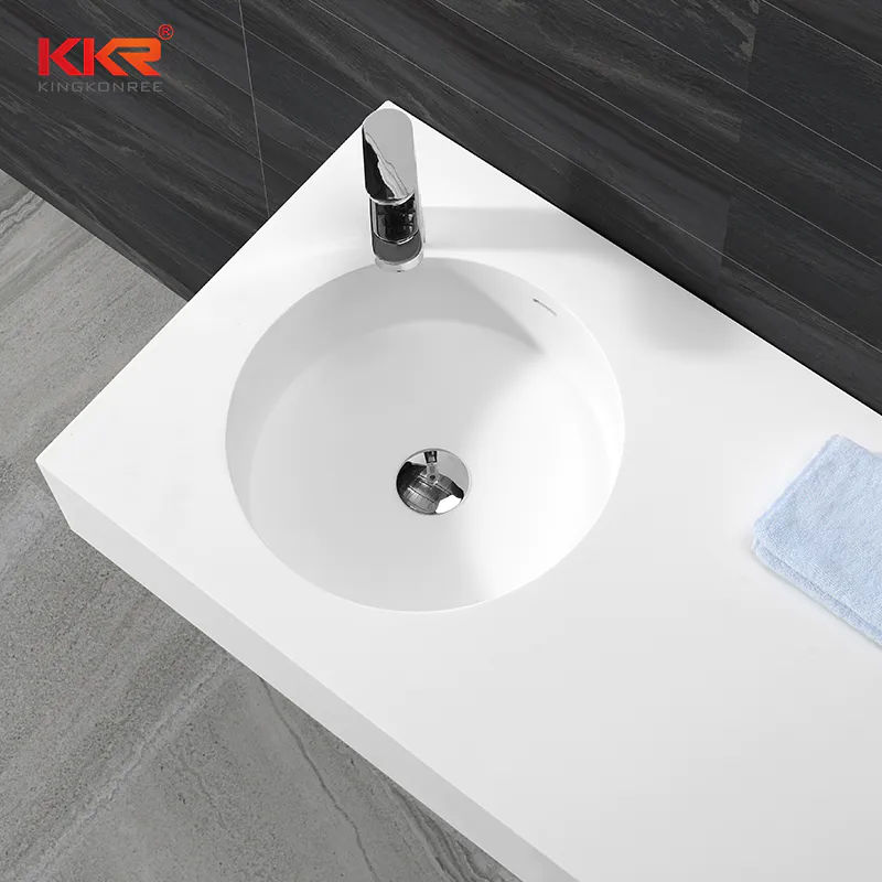 1000mm Length White Marble Acrylic Solid Surface Wall Huang Basin With Left Sink KKR-1271