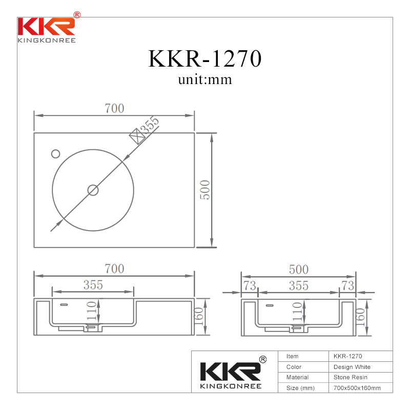 Good Quality Acrylic Stone Resin Solid Surface Wall Hung Basin KKR-1270