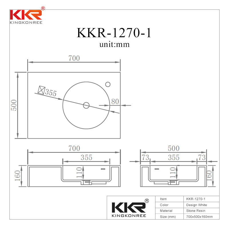 Good Quality Acrylic Stone Resin Solid Surface Wall Hung Basin KKR-1270