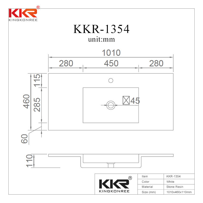 Straight Flange Rectangle Acrylic Solid Surface Cabinet Basin KKR-1354