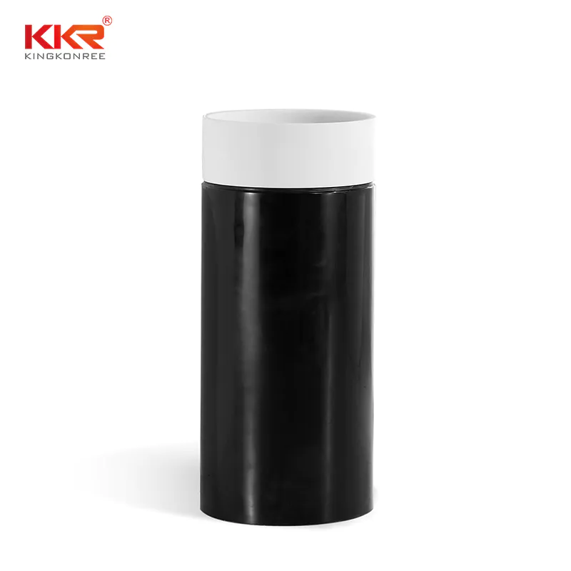 White + Black Polymarble Stone Round Freestanding Wash Basin KKR-1386