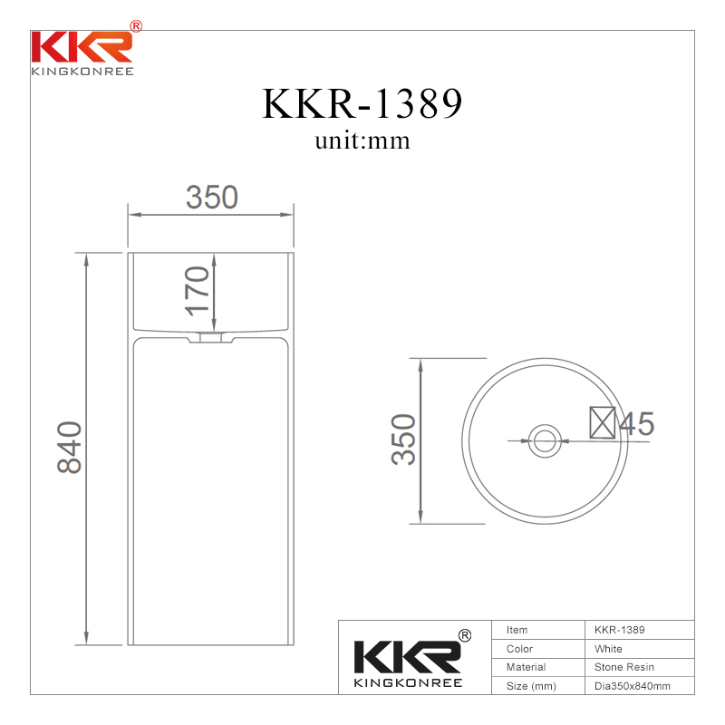 350mm Diameter Samll Round Solid Surface Freestanding Basin KKR-1389