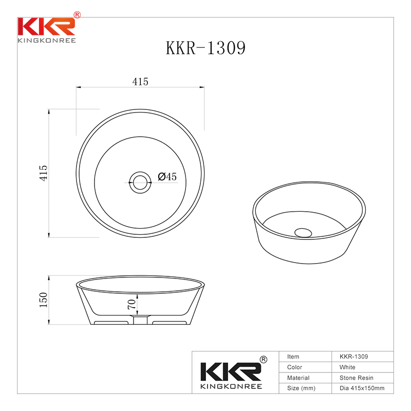Special Shape White Marble Acrylic Solid Surface Above Counter Wash Basin KKR-1309