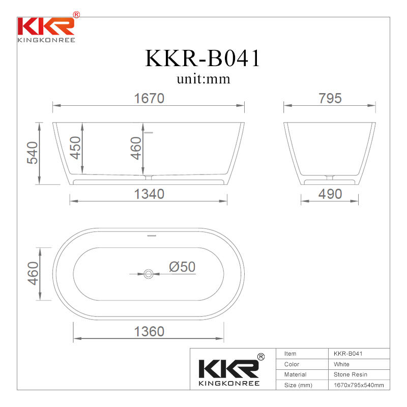 1670mm Small Size Fashion Design Acrylic Solid Surface Bathtub KKR-B041