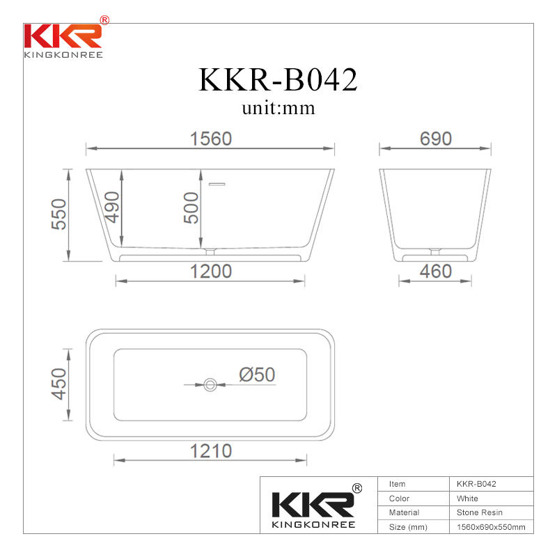 Around 150cm Length High-end Solid Surface Acrylic Marble Bathtub KKR-B042