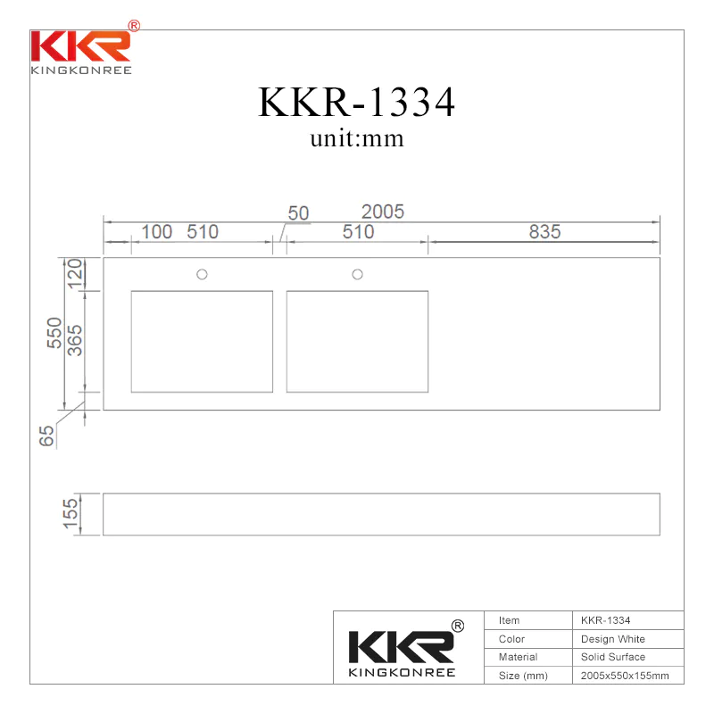 2 Meters Long Design Solid Surface Wall Hung Basin KKR-1334