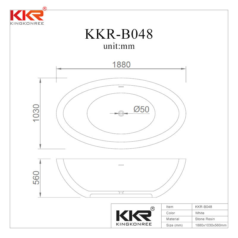 Large Size Bathroom Freestanding Oval Artificial Stone Solid Surface Bathtub KKR-B048