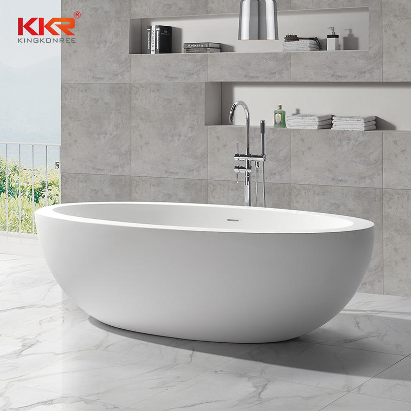 Large Size Bathroom Freestanding Oval Artificial Stone Solid Surface Bathtub KKR-B048