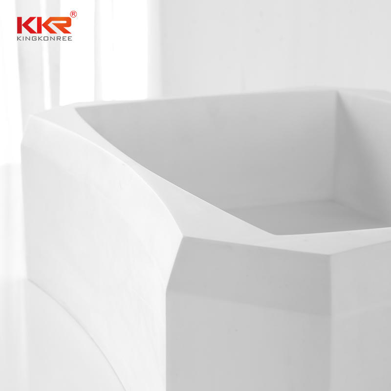 Rectangle Diamond Shape White Marble Acrylic Solid Surface Above Counter Basin KKR-1318