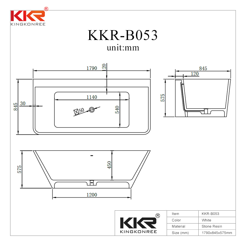 Against Wall Solid Surface Bathtub KKR-B053