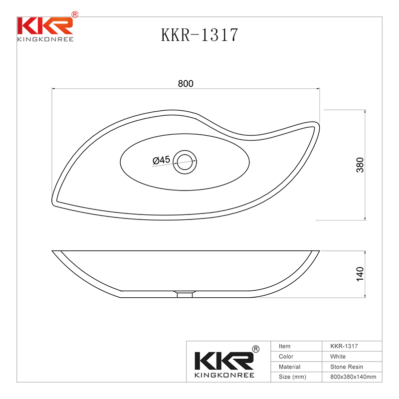 Polymarble White Matt Acrylic Solid Surface Above Counter Basin KKR-1317