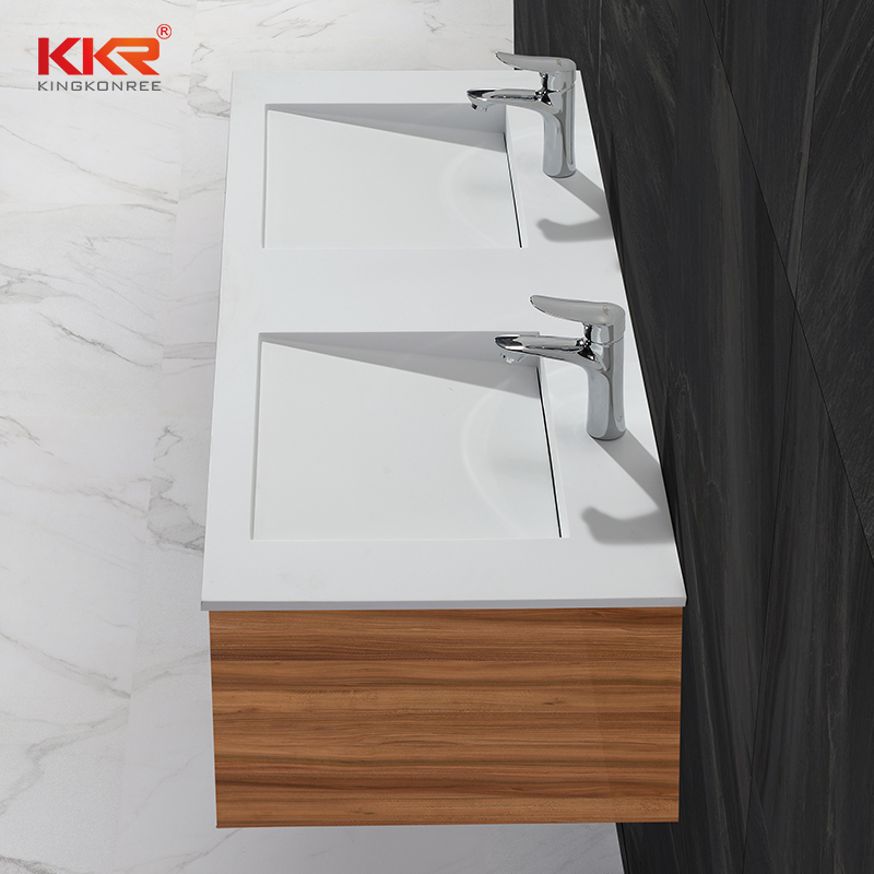 Double Sink Small Slope Design Acrylic Solid Surface Cabinet Washing Basin KKR-1332
