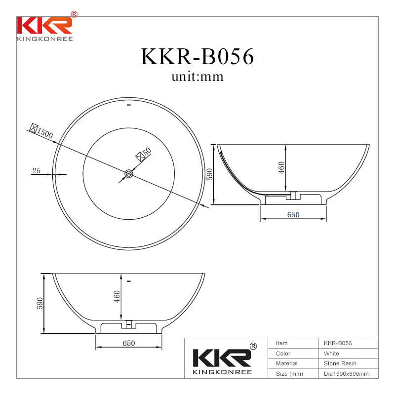 1500mm Diameter Round Solid Surface Bathtub KKR-B056