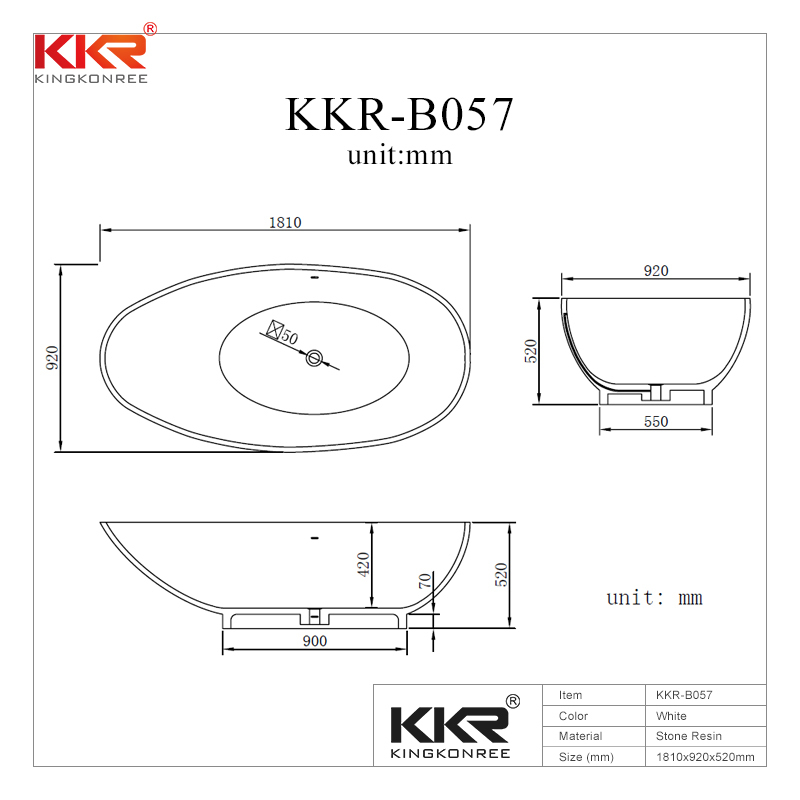 Artificial Stone White Acrylic Solid Surface Bathtub KKR-B057