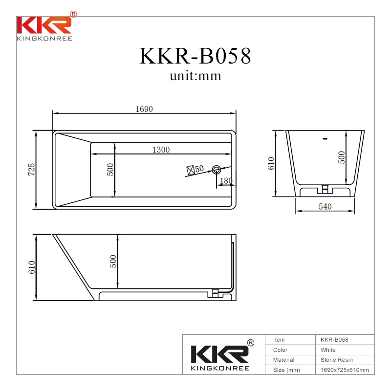 Bathroom Furniture Solid Surface Stone Freestanding Bathtub KKR-B058