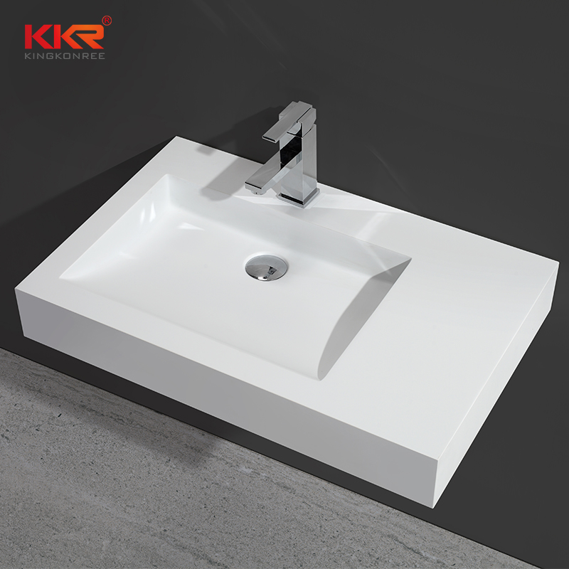 Length White Solid Surface Acrylic Stone Wall Hang Basin KKR-1340