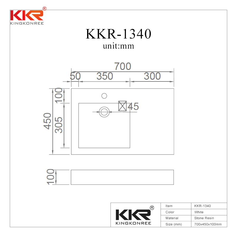 700mm Length White Solid Surface Acrylic Stone Wall Hang Basin KKR-1340