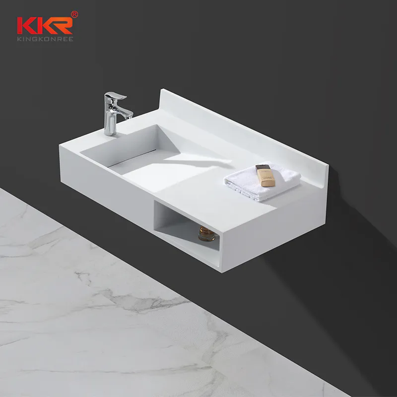 Acrylic Resin Stone Solid Surface Wall Hung Basin With Slope & Towel Shelves KKR-1335