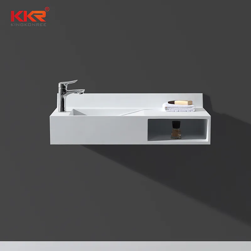 Acrylic Resin Stone Solid Surface Wall Hung Basin With Slope & Towel Shelves KKR-1335