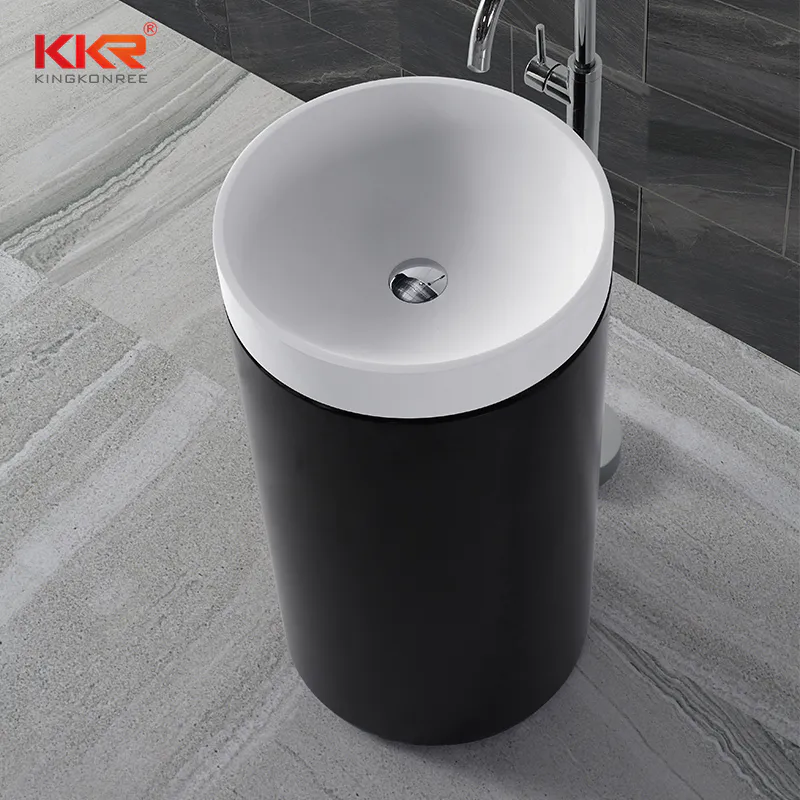 White And Black Solid Surface Acrylic Stone Solid Surface Freestanding Basin KKR-1397