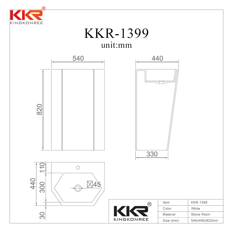 5 Stars Standard Elegant White Acrylic Solid Surface Freestanding Basin KKR-1399