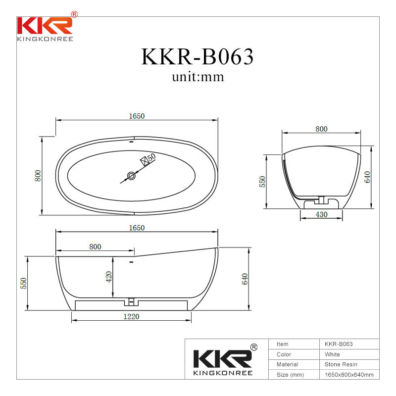 180cm Length High Quality White Solid Surface Bath Tub KKR-B063