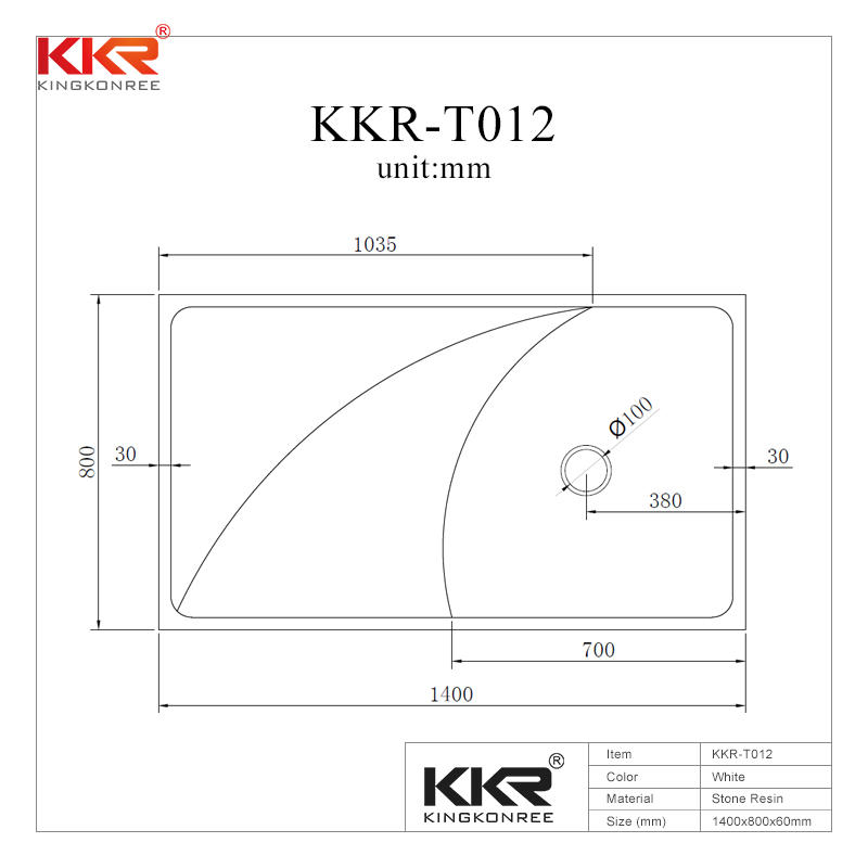 1400mm Length White Marble Solid Surface Shower Tray KKR-T012