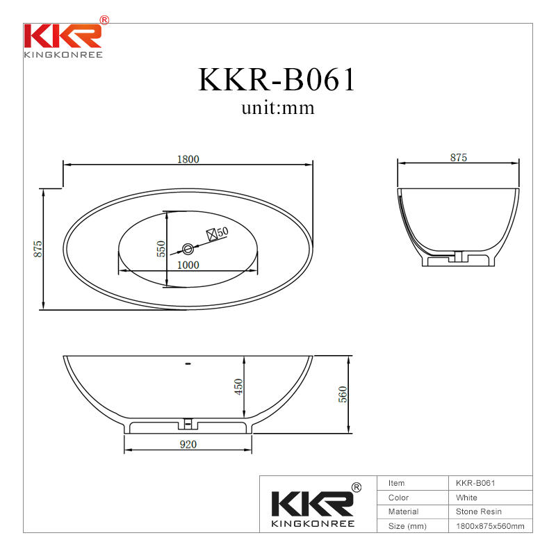 KKR Wholesale White Marble Acrylic Solid Surface Bathtub KKR-B061