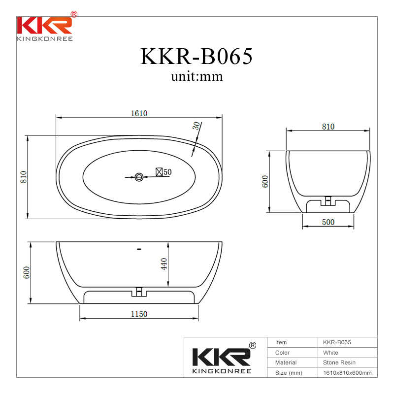 Glossy Surface Finish Soild Surface Bathtub KKR-B065