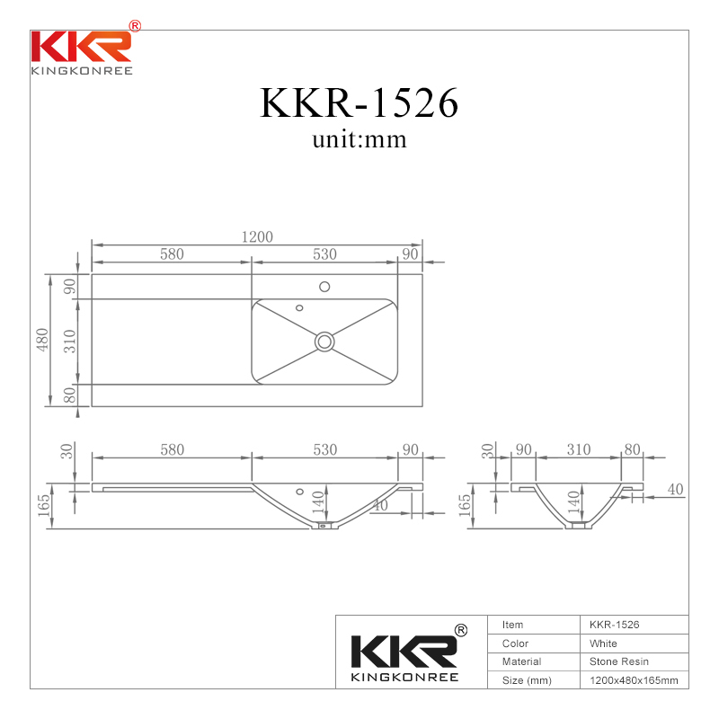 Royal White Acrylic Stone Solid Surface Cabinet Basin KKR-1526