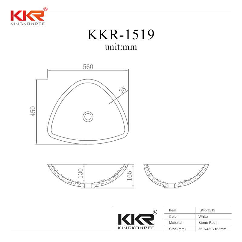 Trangle Design Acrylic Solid Surface Above Counter Wash Basin KKR-1519
