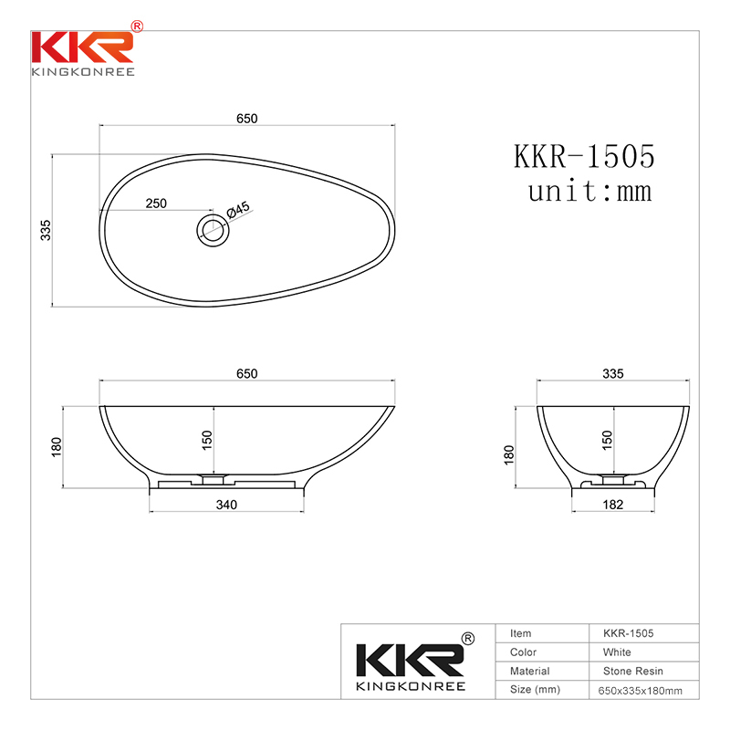 Hot Sales Egg Shape White Solid Surface Washing Basin KKR-1505