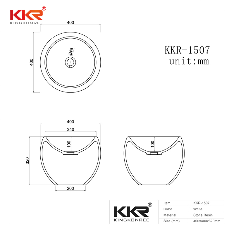 Newly White Solid Surface Above Counter Wash Basin KKR-1507