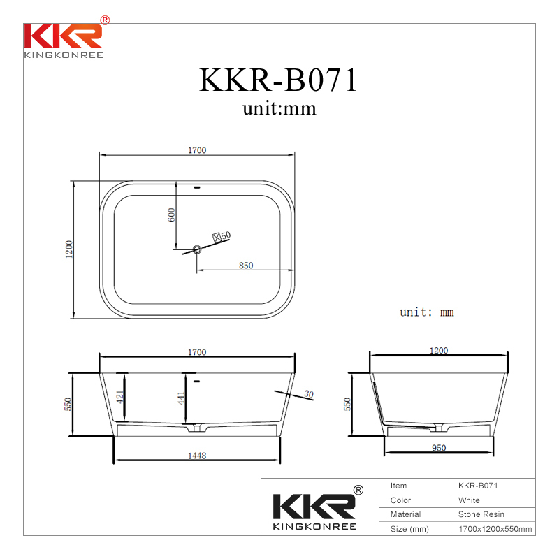 Big Size Acrlic Solid Surface Bath Ware Freestanding Bathtub KKR-B071