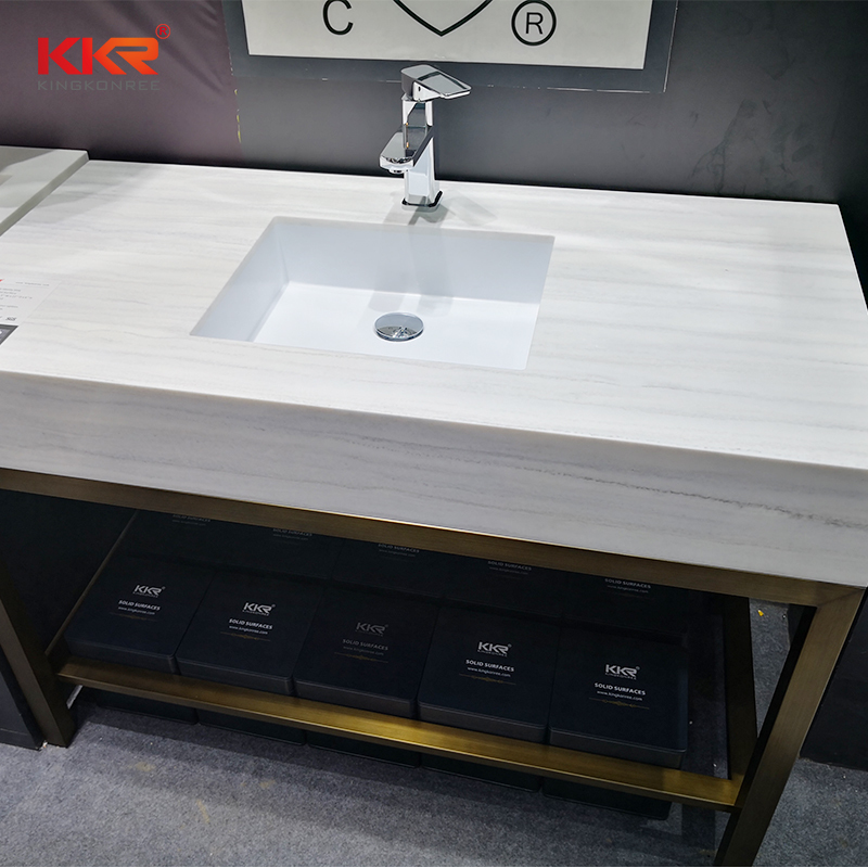 Texture Marble Pattern Solid Surface Vantiy Top With Undermount Sink KKR-Countertop E