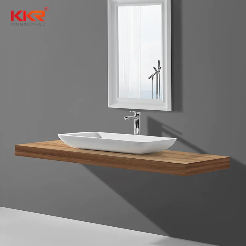 790x455mm Rectangle White Marble Solid Surface Bathroom Above Counter Wash Basin KKR-1322