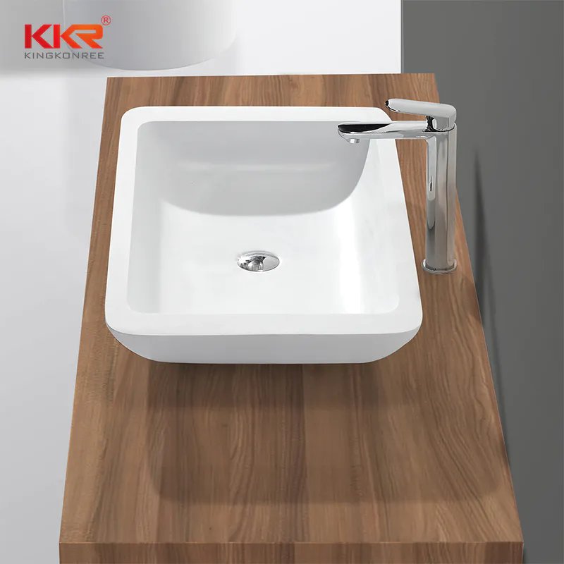 790x455mm Rectangle White Marble Solid Surface Bathroom Above Counter Wash Basin KKR-1322