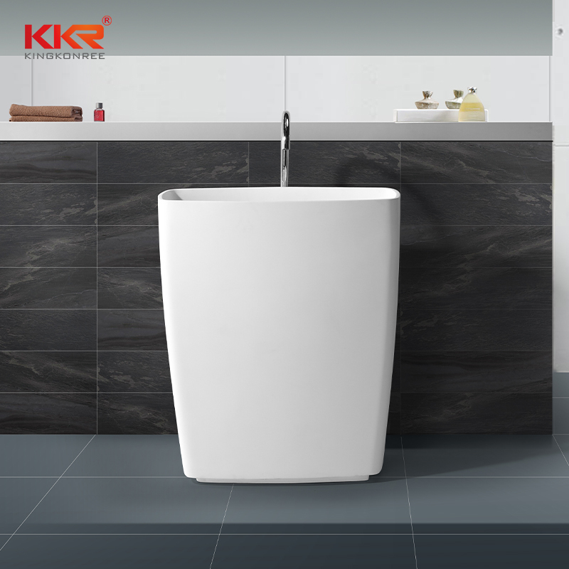 855mm Height Rectangle White Marble Solid Surface Freestanding Basin KKR-1586