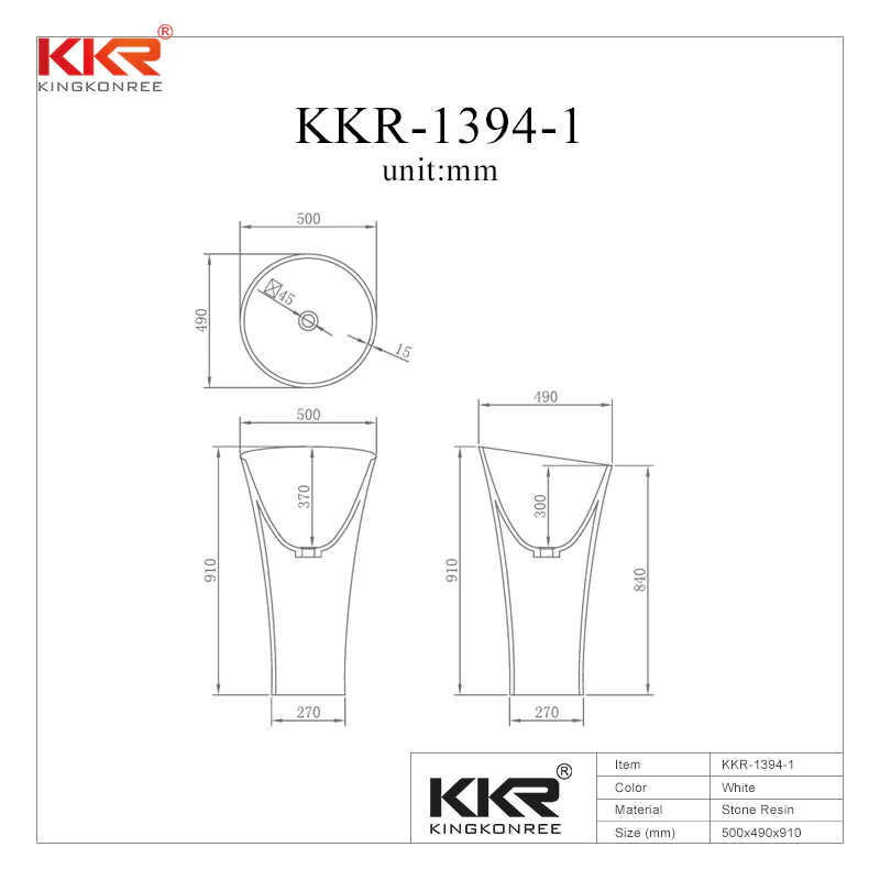 910mm Height Round Solid Surface Freestanding Basin KKR-1394-1