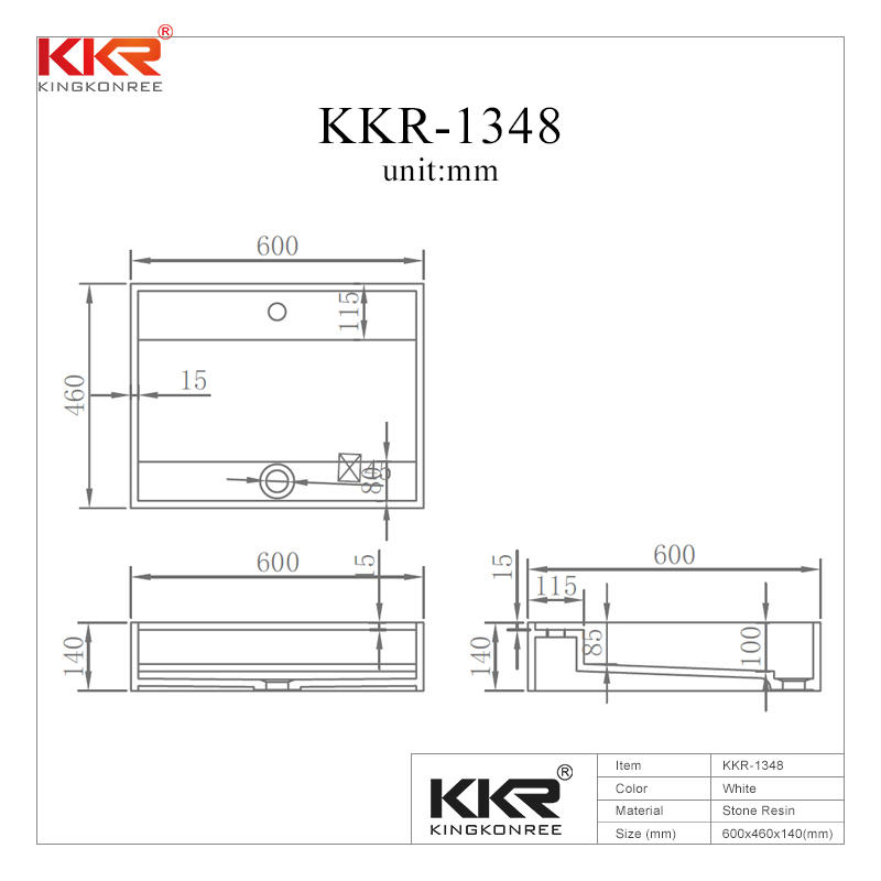 Newly Design White Acrylic Solid Surface Wall Hung Basin KKR-1348
