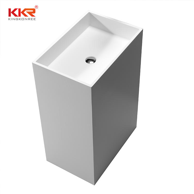 900mm Height Rectangle White Marble Solid Surface Freestanding Basin  KKR-1590