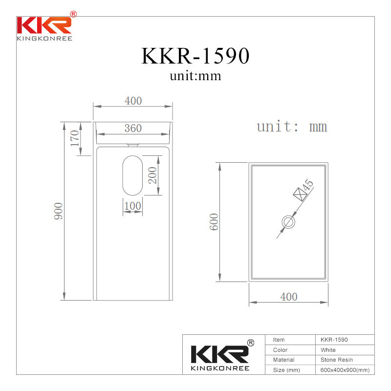 900mm Height Rectangle White Marble Solid Surface Freestanding Basin  KKR-1590